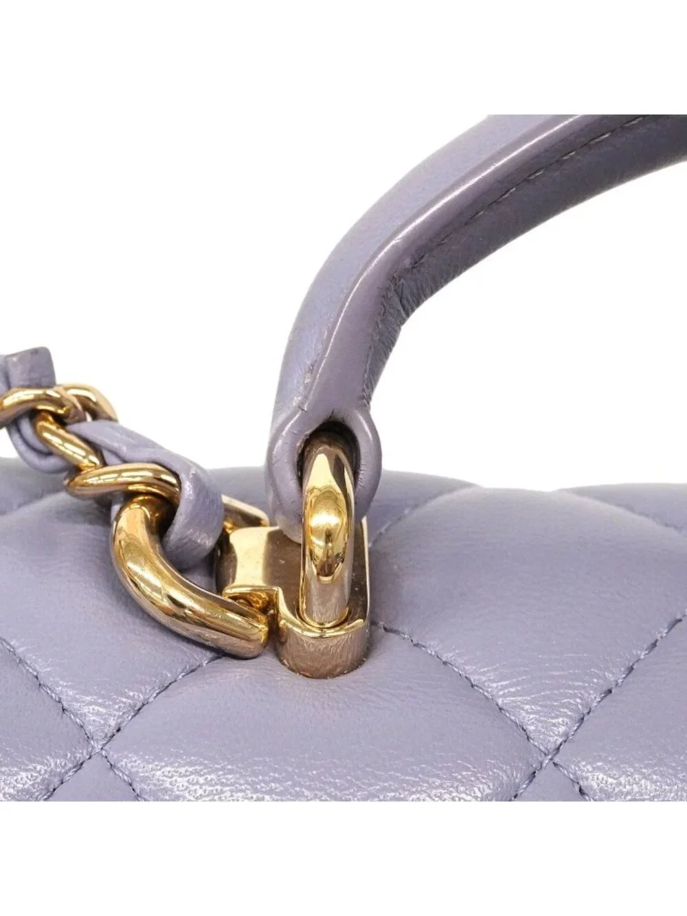 Chanel Shoulder Bag Quilted Top Handle Lambskin Purple Champagne Gold 2-Way Back